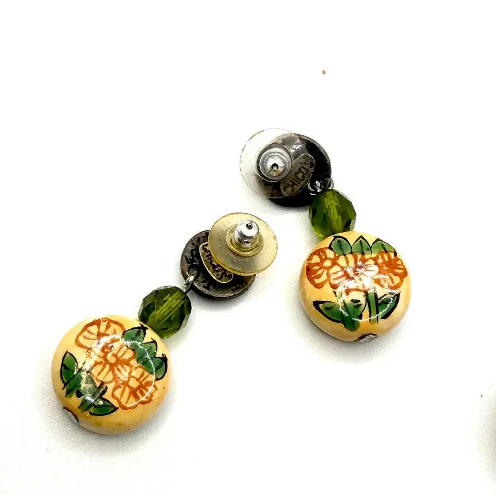 Vintage 90s Chico's Yellow Amber Chinoiserie Geisha Necklace Earring Set - Picture 9 of 10